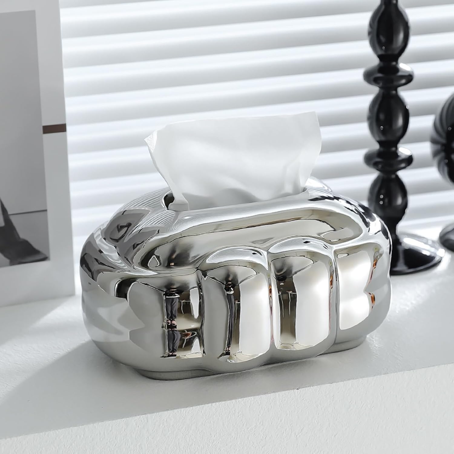 ティッシュケース ティッシュボックス クリエイティブティッシュボックスセラミックリビングルームデスクトップティッシュボックス ホーム ティッシュケース ティッシュボックス セラミック クリエイティブセラミックティッシュボックスリビングルーム紙ボックスデスクトップ 多機能(Silver