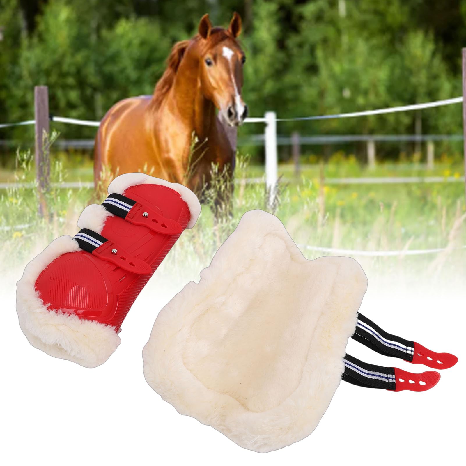 Benda Protettiva per Le Gambe del Cavallo, Guscio in PU Resistente, Fodera in Morbida Lana Sintetica, Design ergonomico del Contorno per Saltare Sangue Caldo, purosangue Medi e