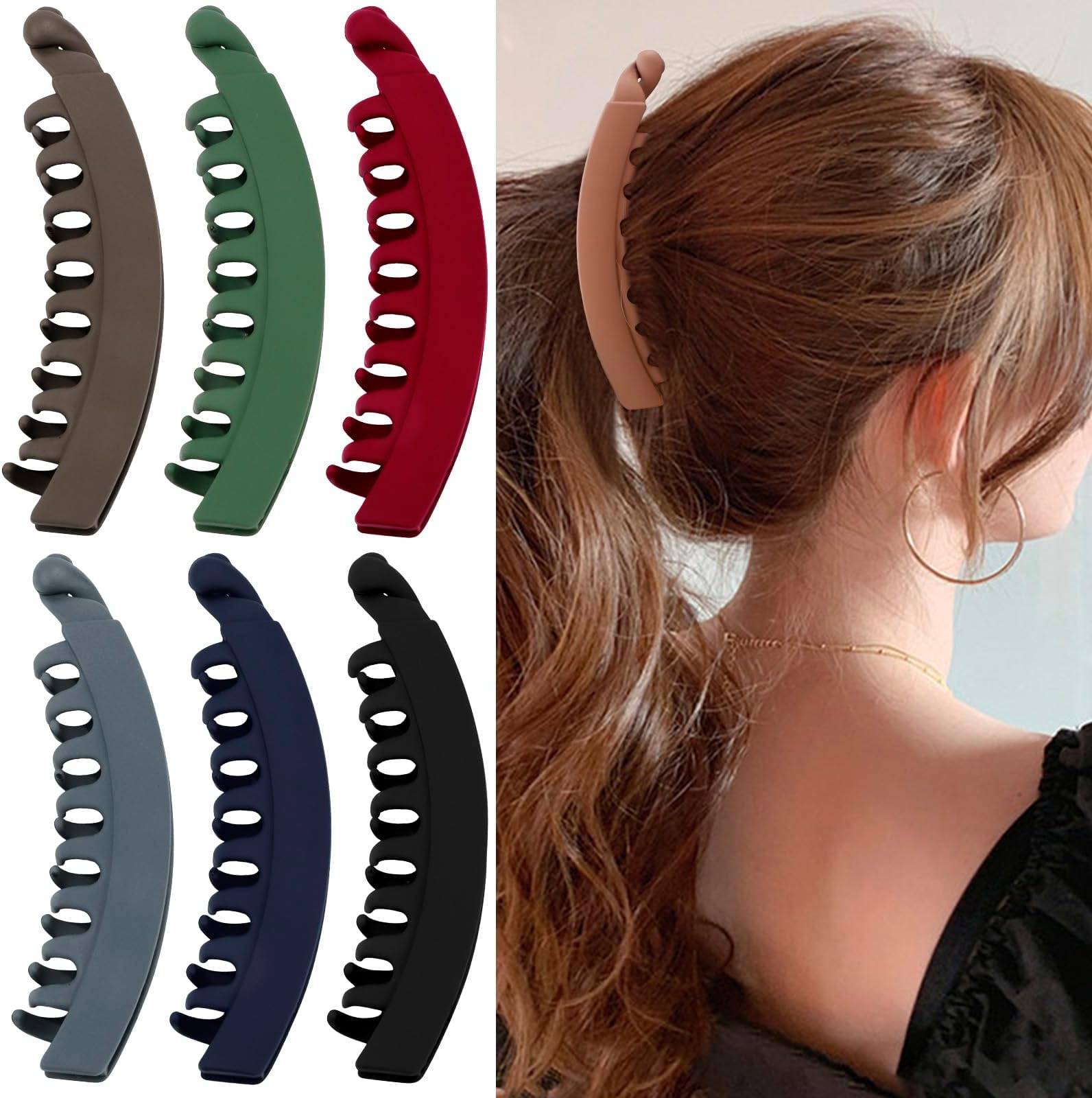 Velscrun 7 pcs Banana Clips for Thick, Fine, and Curly Hair, Strong Hold Ponytail 4.7" Large Matte Claw Clips, Hair Accessories Gift for Women and Girls