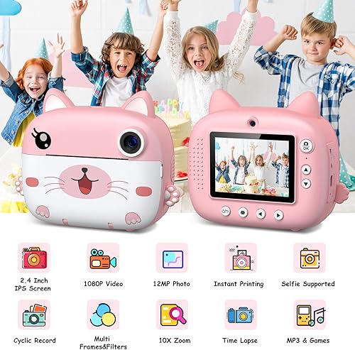 Miniatura 2 de Cámara para niños, cámara digital para niñas de 3 a 12 años, cámara de impresión instantánea para niños, cámaras selfie para niños pequeños sin