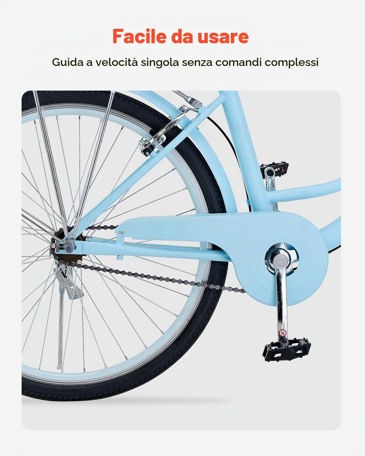 VEVOR Bicicletta Cruiser 1 Velocità da 26 pollici Bicicletta da Crociera con Cestino e Portapacchi Posteriore, Bicicletta Cruiser per Spiaggia Tempo Libero con Sedile Regolabile Azzurro Chiaro
