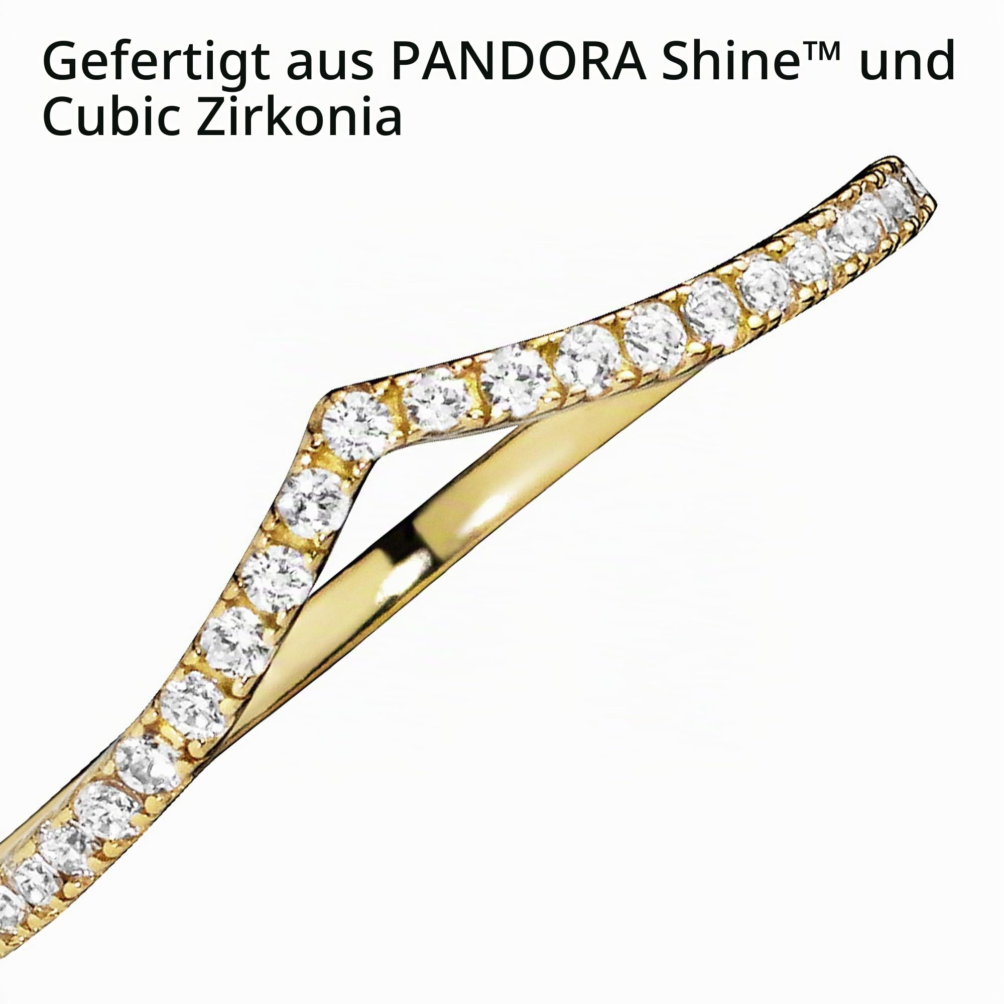Pandora Wishbone-Ring, funkelnd, 14-karätig vergoldet, mit klarem Cubic Zirkonia