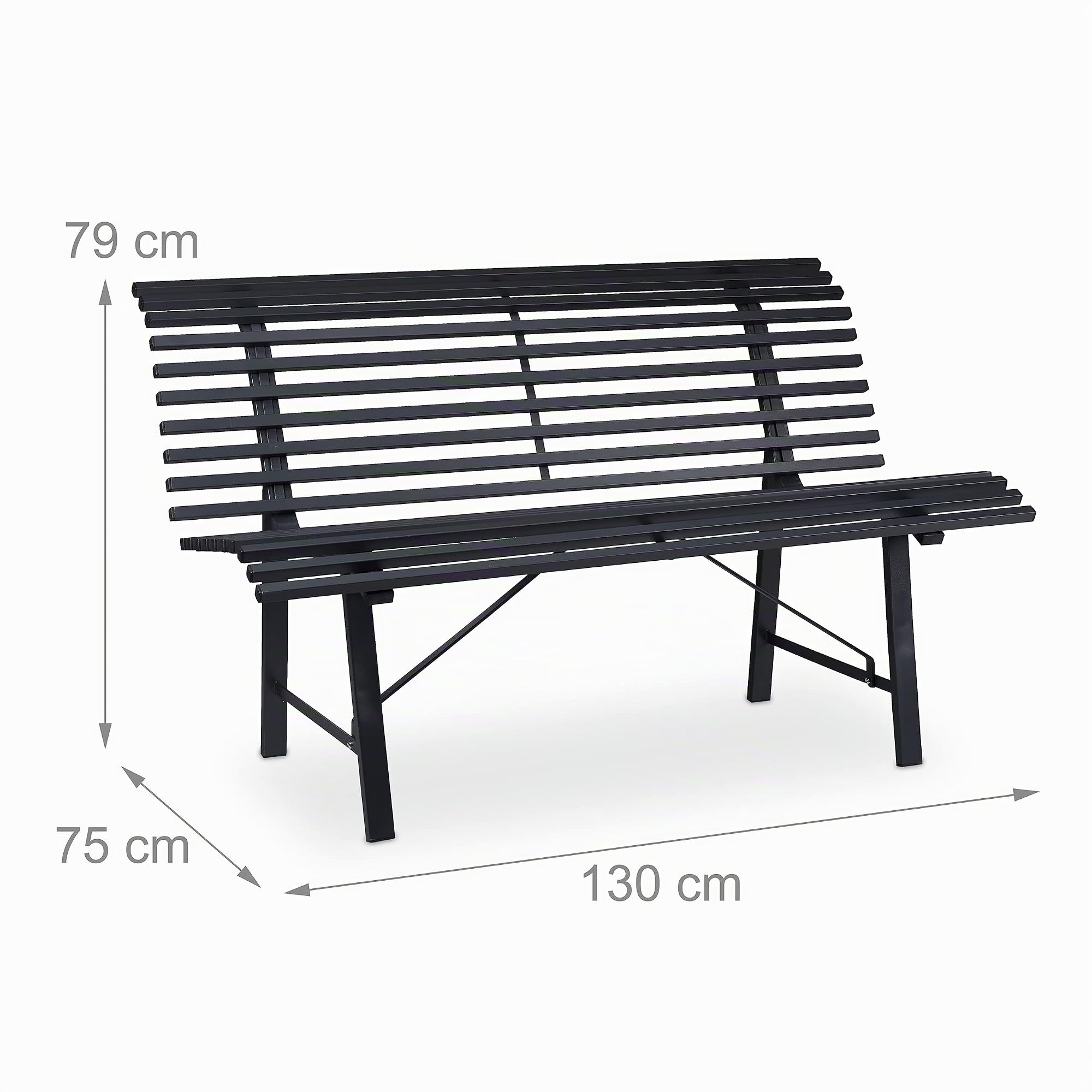 Relaxdays Gartenbank, 2 Sitzer, HBT: 79 x 130 x 75 cm, robuster Stahl, wetterfeste Sitzbank, stabile Parkbank, anthrazit