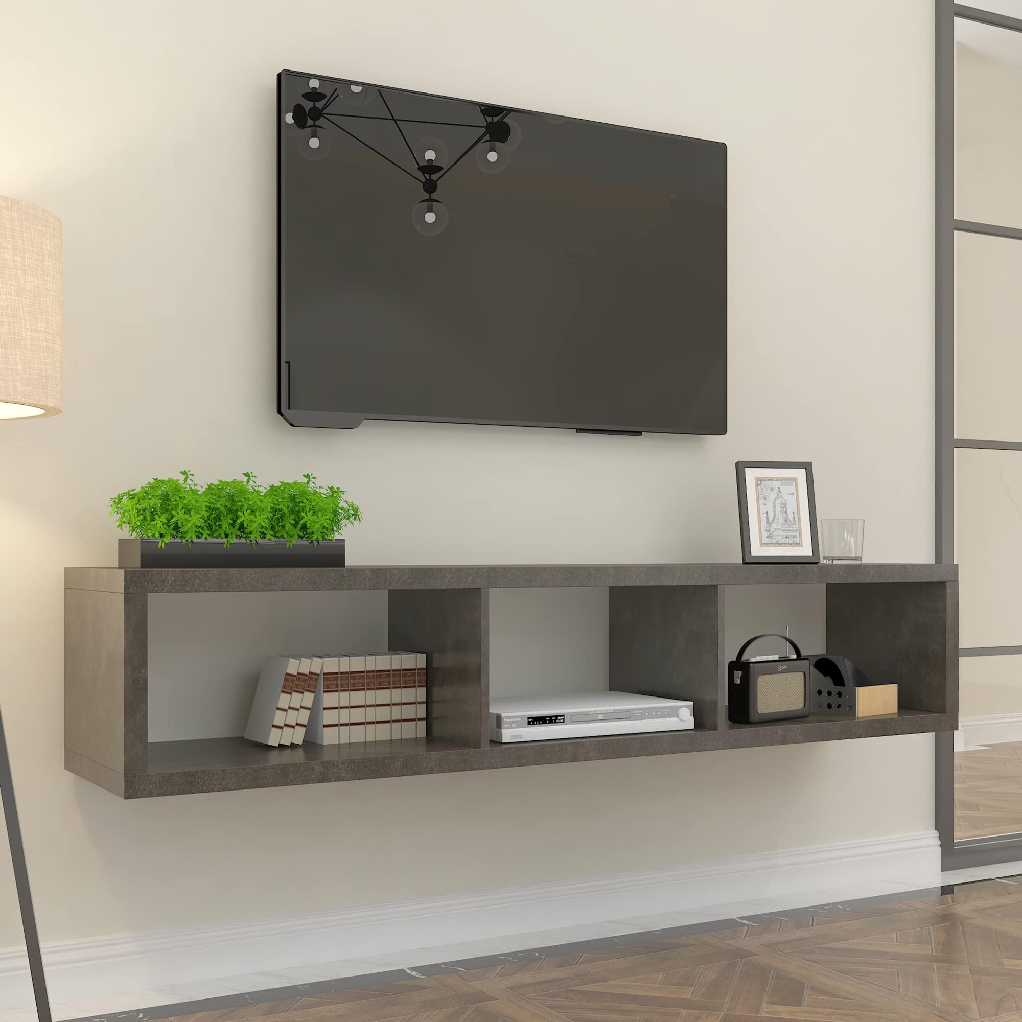 JOYSOURCE Floating TV Stand for 65 Inch TV Wood Floating Entertainment Center Wall Mounted Gery TV Stand Floating TV Shelf Media TV Console for Living Room Bedroom