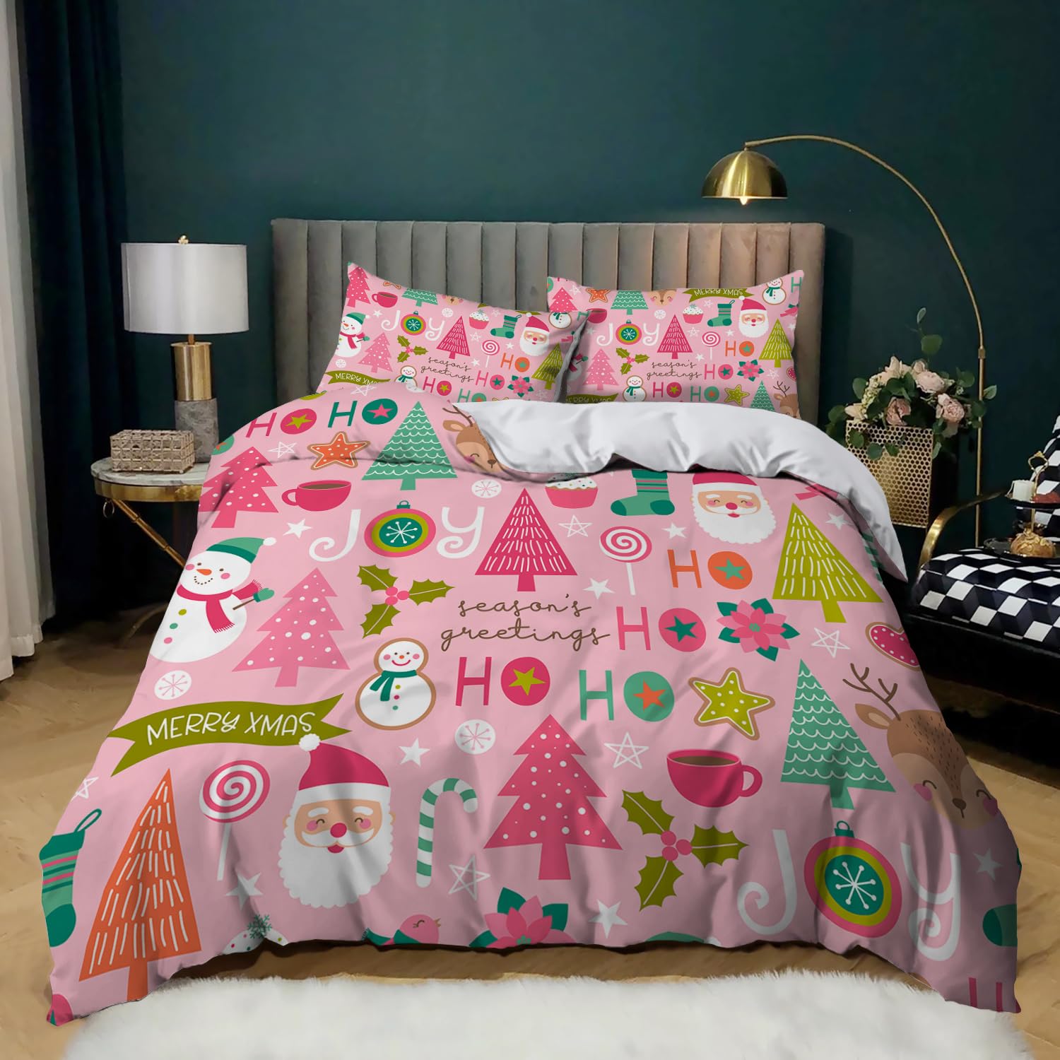 Yzehomijia Soft Christmas Duvet Cover Sets 200×200cm (Santa Claus/Snowflakes), Gift for Children/Teenagers - Image 2