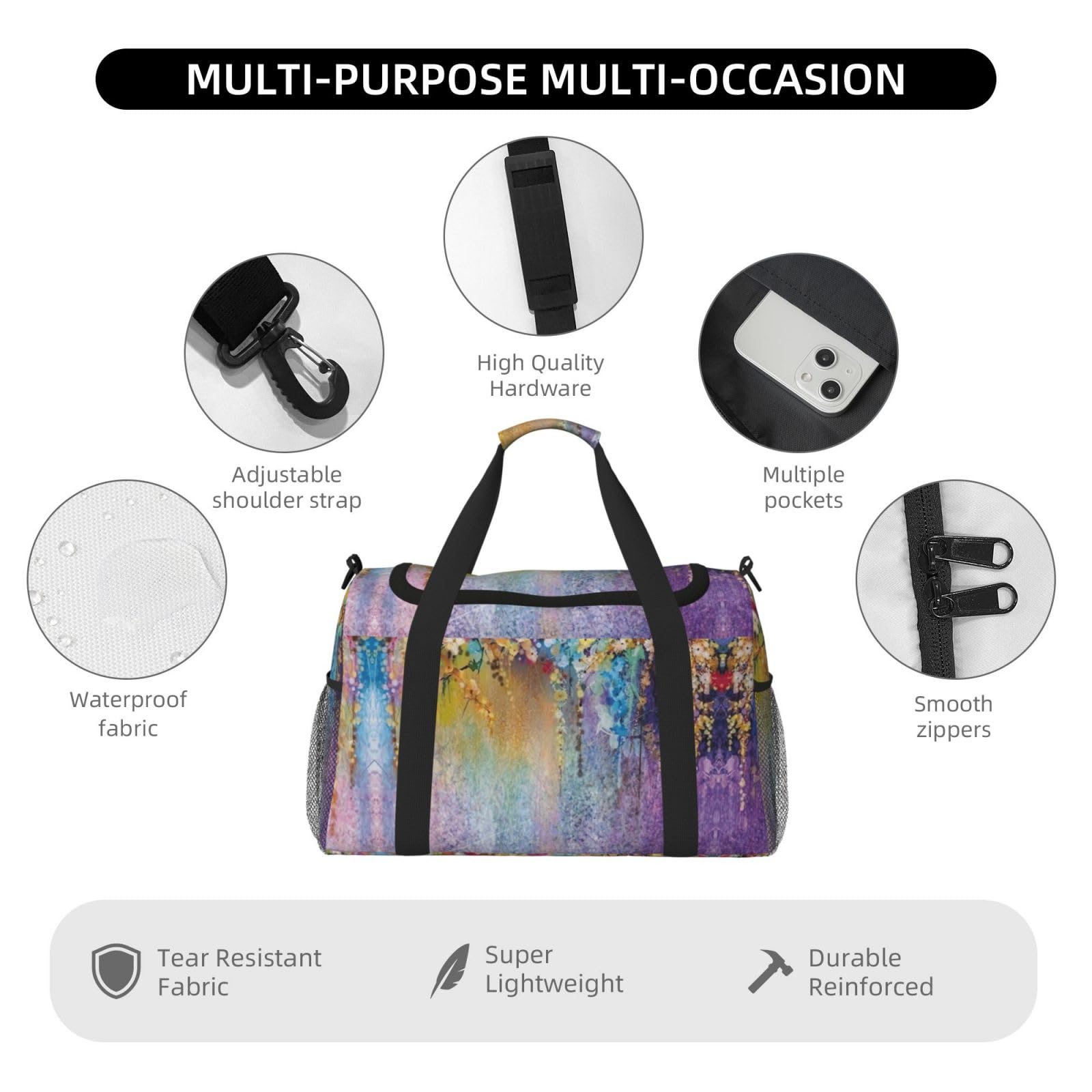 Borsa da viaggio con arbusti floreali, borsa da weekend, borsa da viaggio, borsa da viaggio, borsa a mano per allenamento, sport, ospedale