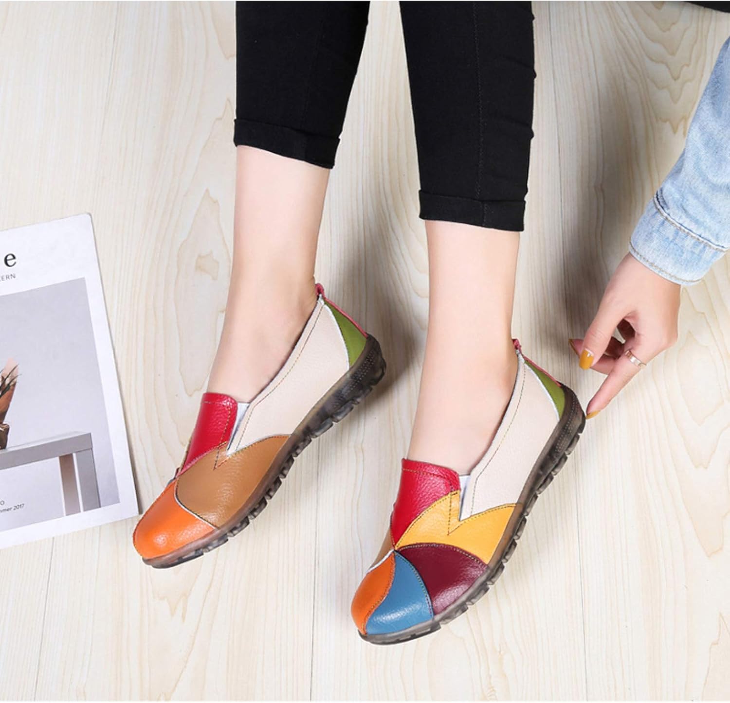 [PANLON] レディース 可愛い モカシン 厚底 シューズ スリッポン ナースシューズ ローファーシューズ 厚底スリッポン 厚底