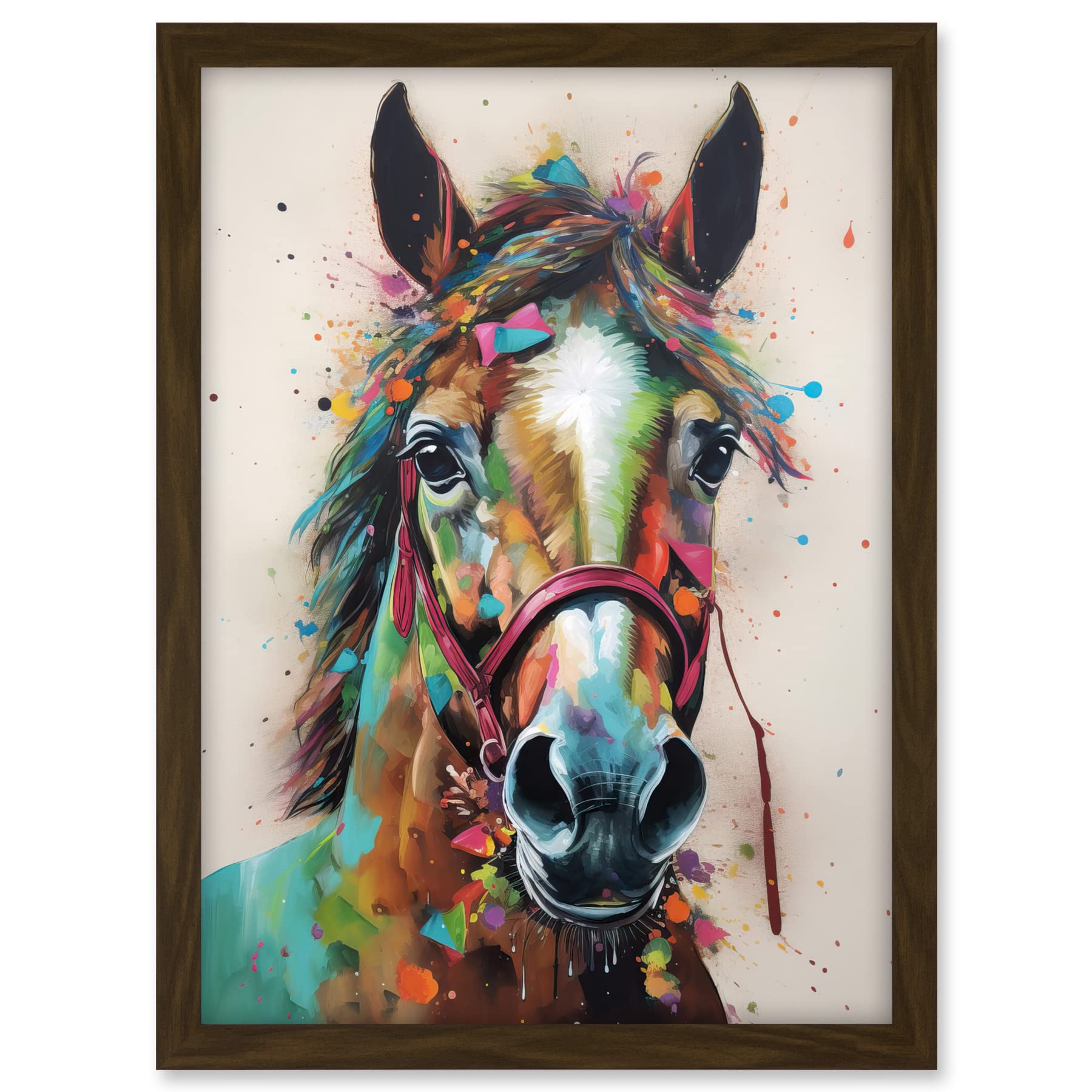 Artery8 Horse Multicoloured Spray Paint and Oil Painting Artwork Framed A3 Wall Art Print