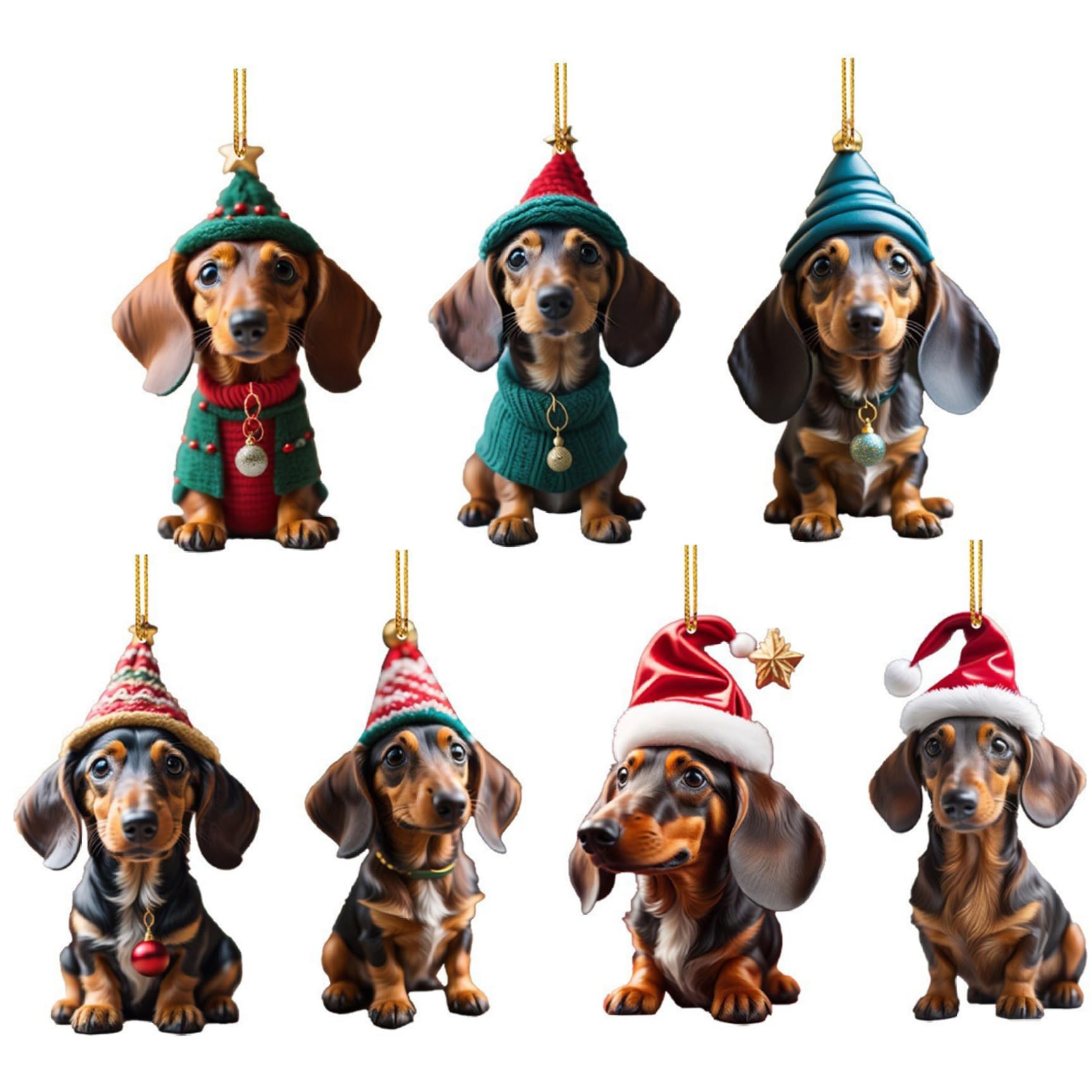 Wedhapy Style2 Dachshund Ornament Dachshund Christmas Ornaments 7Pcs Hanging 2D 3.15In Acrylic Dachshund Ornament Cute Vibrant Dachshund Decor For Christmas Tree