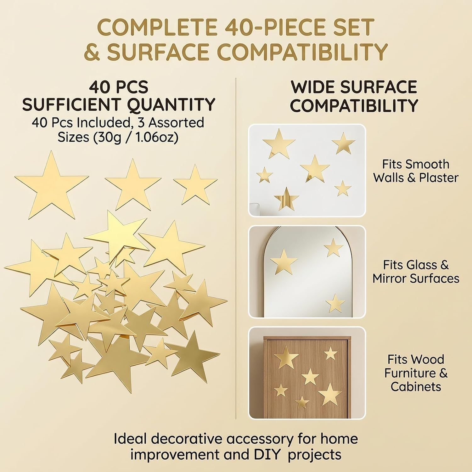 40 Pcs Gold Acrylic Mirror Star Wall Decals with 3 Sizes image 5