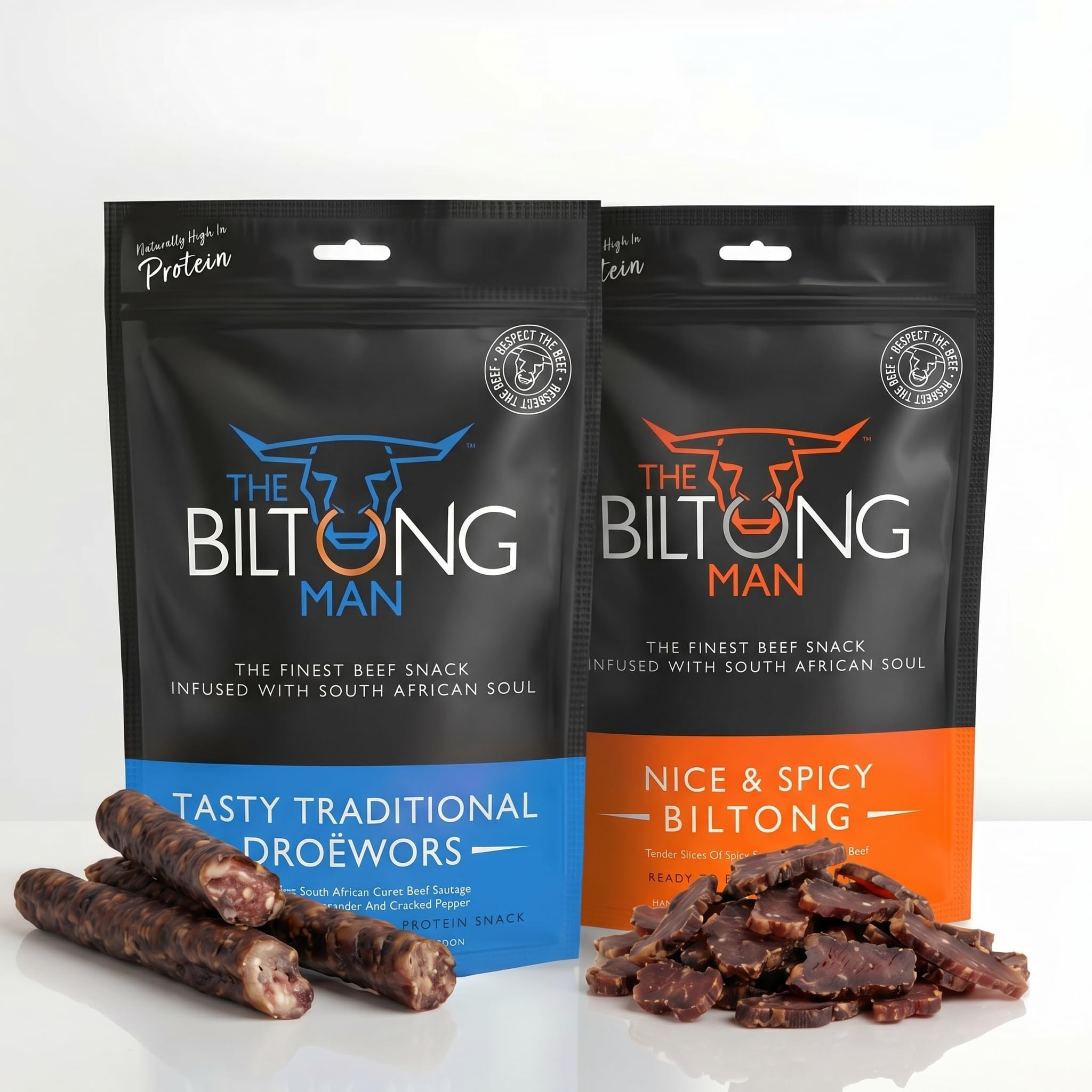 The Biltong Man – Nice ’n’ Spicy Beef Biltong & Tasty Traditional Droëwors Sticks Combo – High-Protein Dried Beef and Sausage Snack, 1000g (2 x 500g)