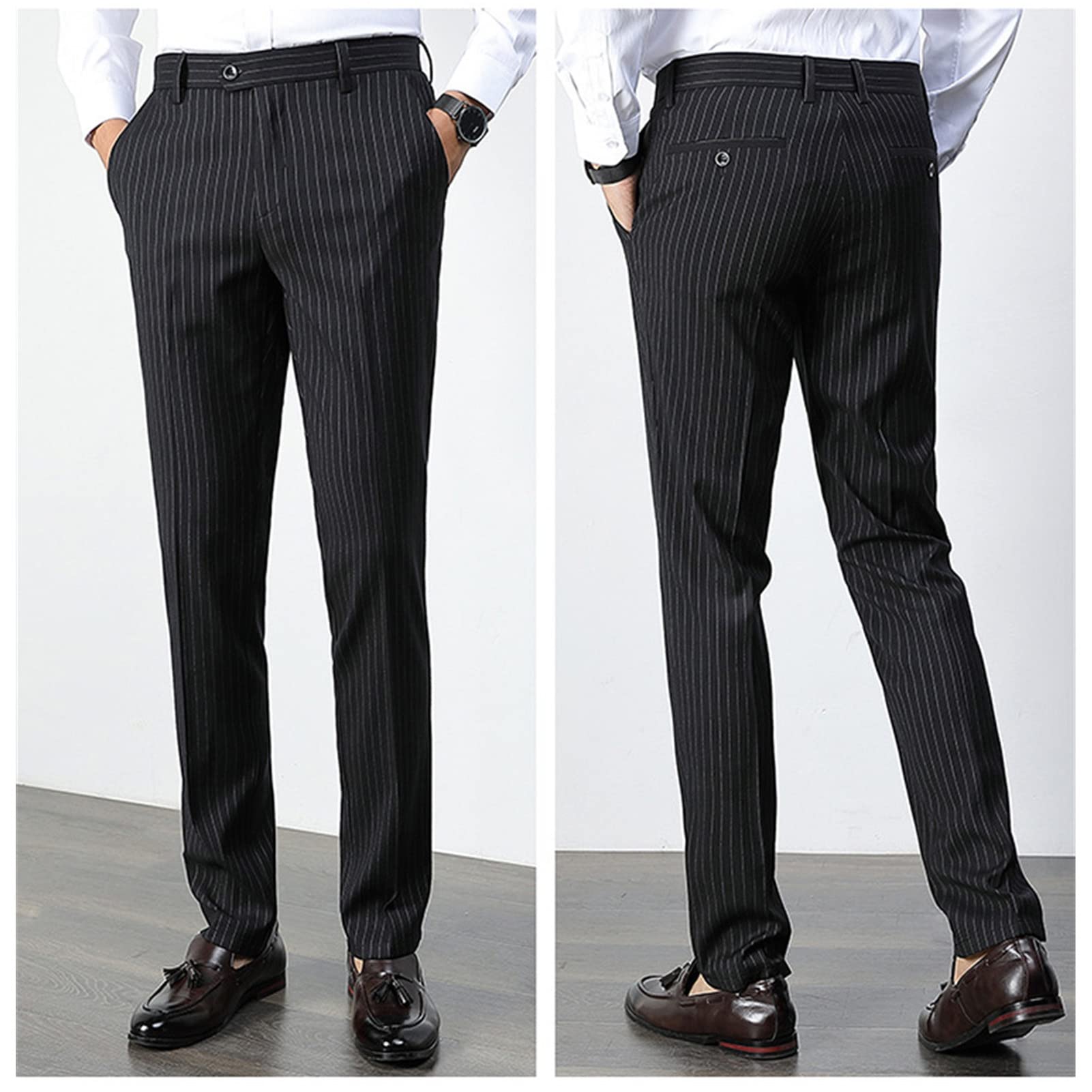 Pantalon fuselé décontracté à rayures fines et infroissables pour homme Pantalon de costume léger d'affaires