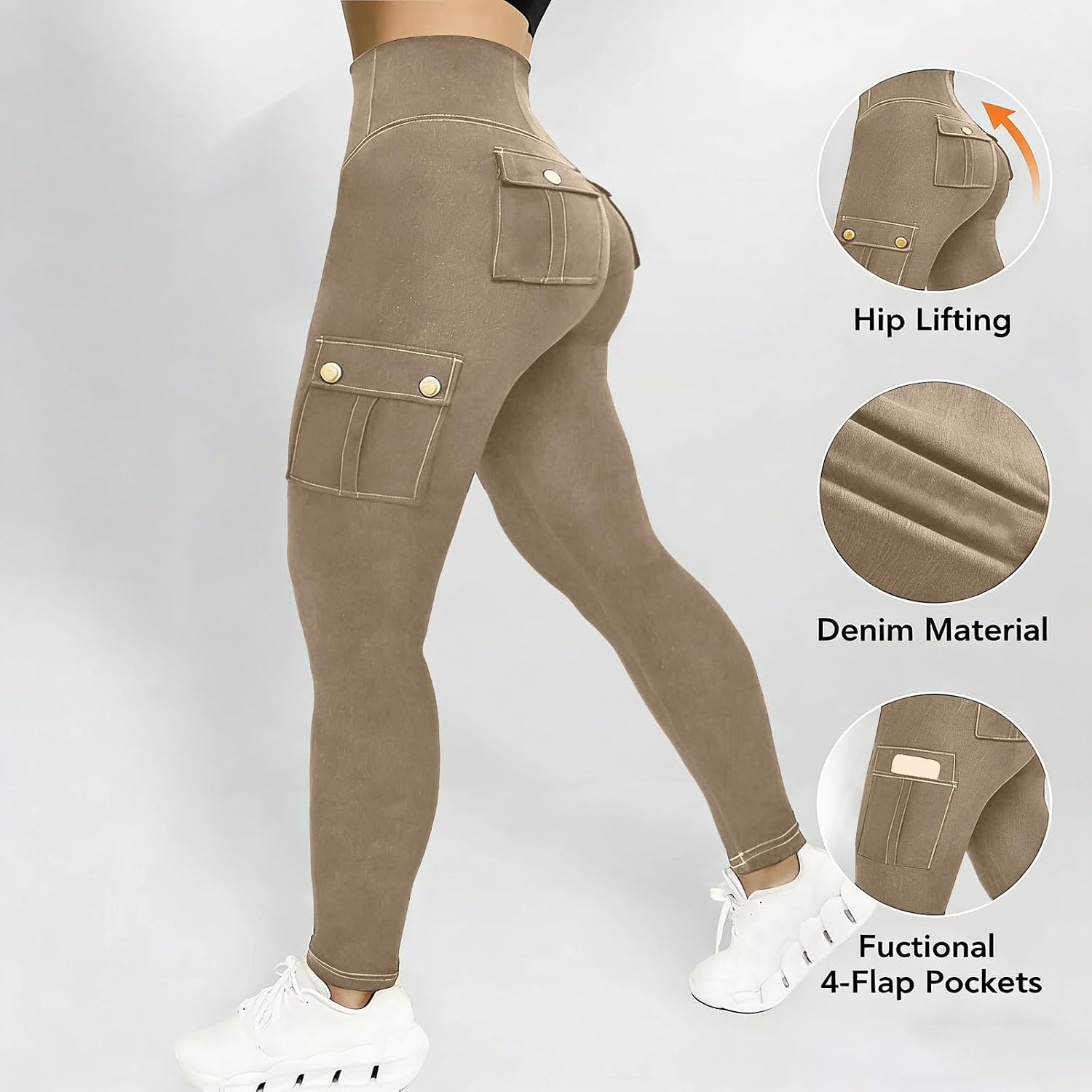 Womens High Elastic Waist Leggings Stretchy Workout Tummy Control Yoga Pants with Pockets Casual Comfy Trousers