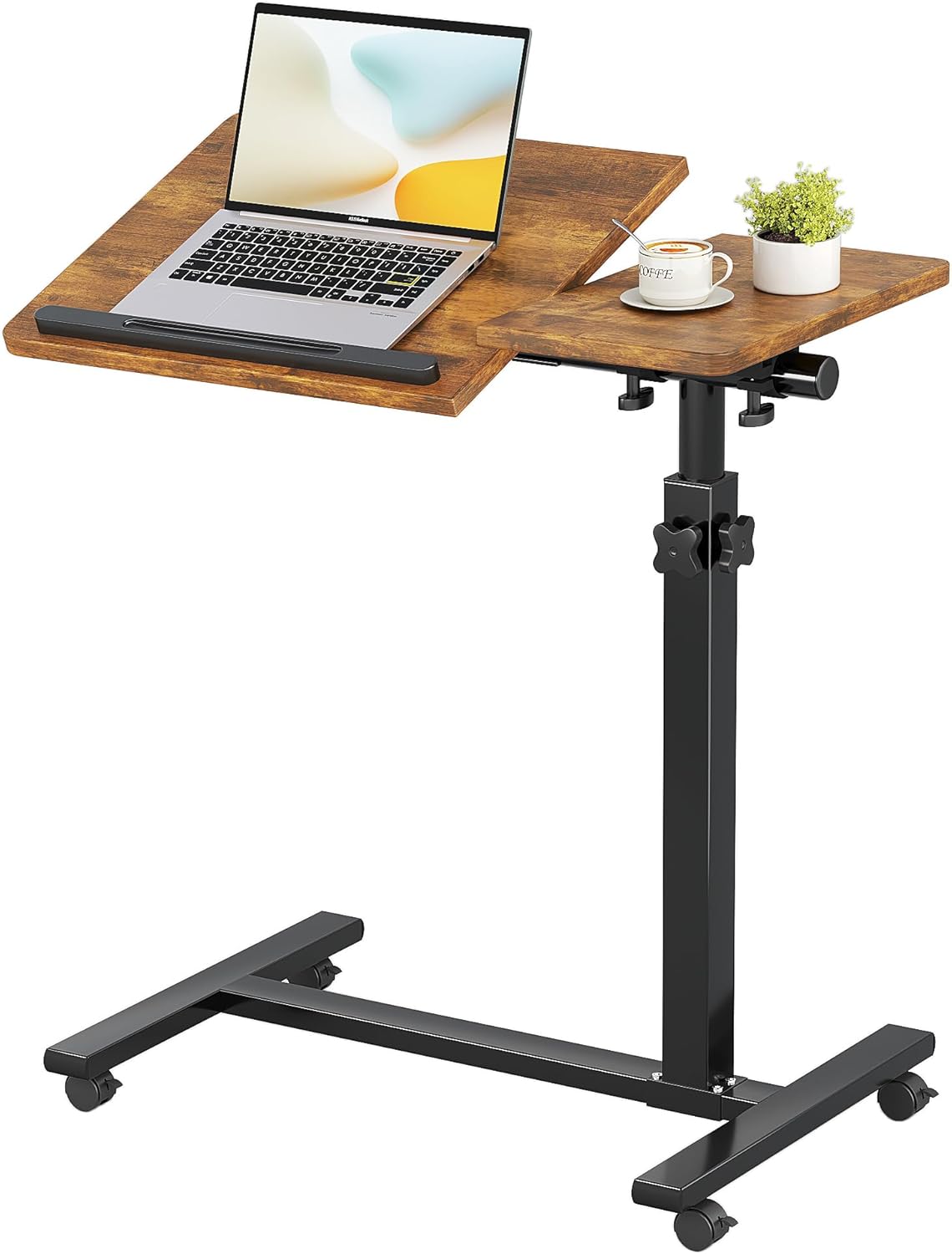 Overbed Tables,Bedside Table,Adjustable Height＆Protable Standing Rolling Desk,C-Shaped Home Office Desk for Livingroom and Bedroom,Brown