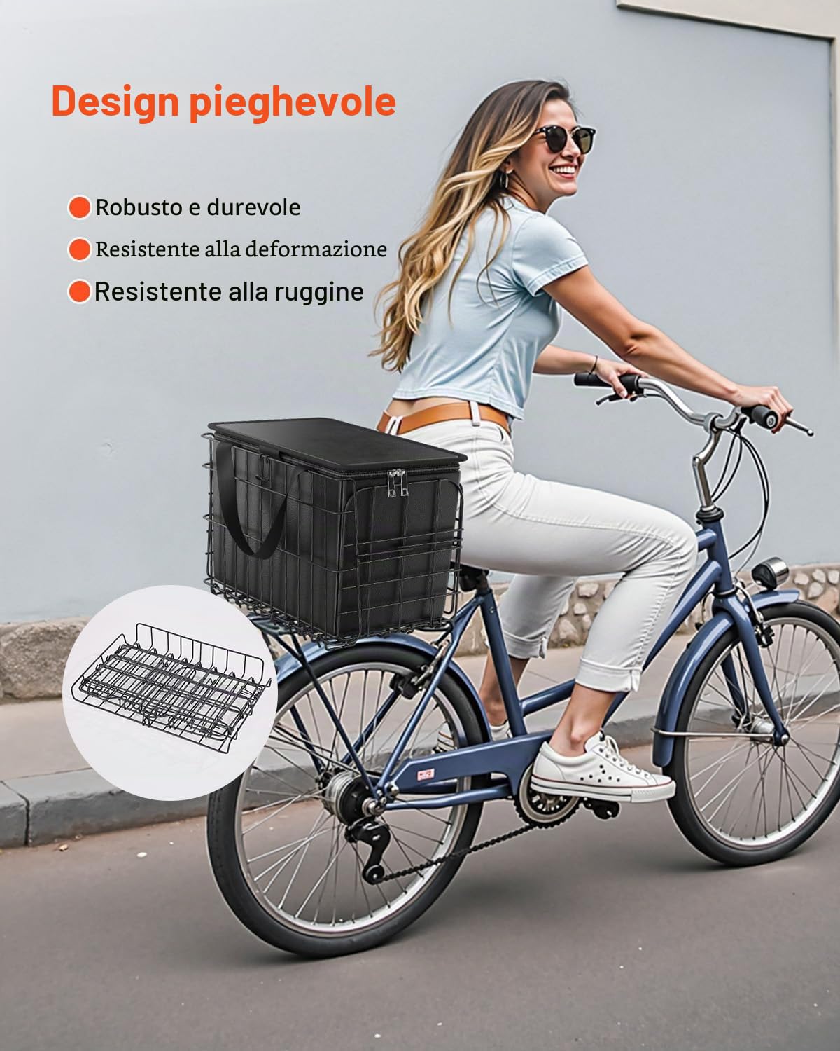 VEVOR Cestino Posteriore per Bici Medio, Cestino Pieghevole per Bicicletta in Filo Metallico con Rete di Carico, Borsa Interna Rimovibile e Copertura Impermeabile, Design a Sgancio Rapido