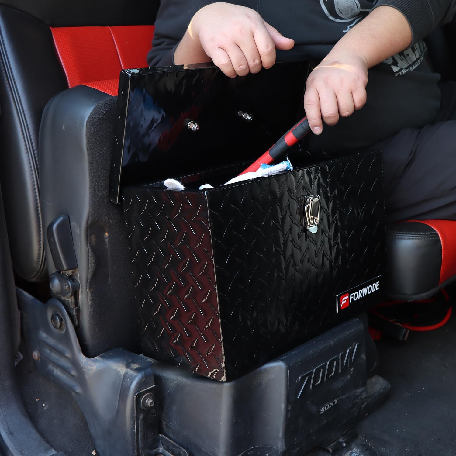 Forwode 16 Inch Truck Tool Box for Pickup Truck Bed RV Toolbox Truck Bed Toolboxes with Foldable Top Handle,16"X7.5"X10",Black