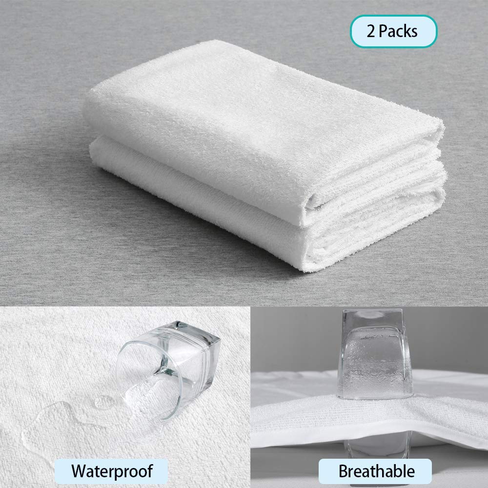 Bedecor Fundas de Almohada de Algodón 40x80cm, Juego de 2 Protectores de Almohada Impermeable y Transpirable Hipoalergénica, Blanco