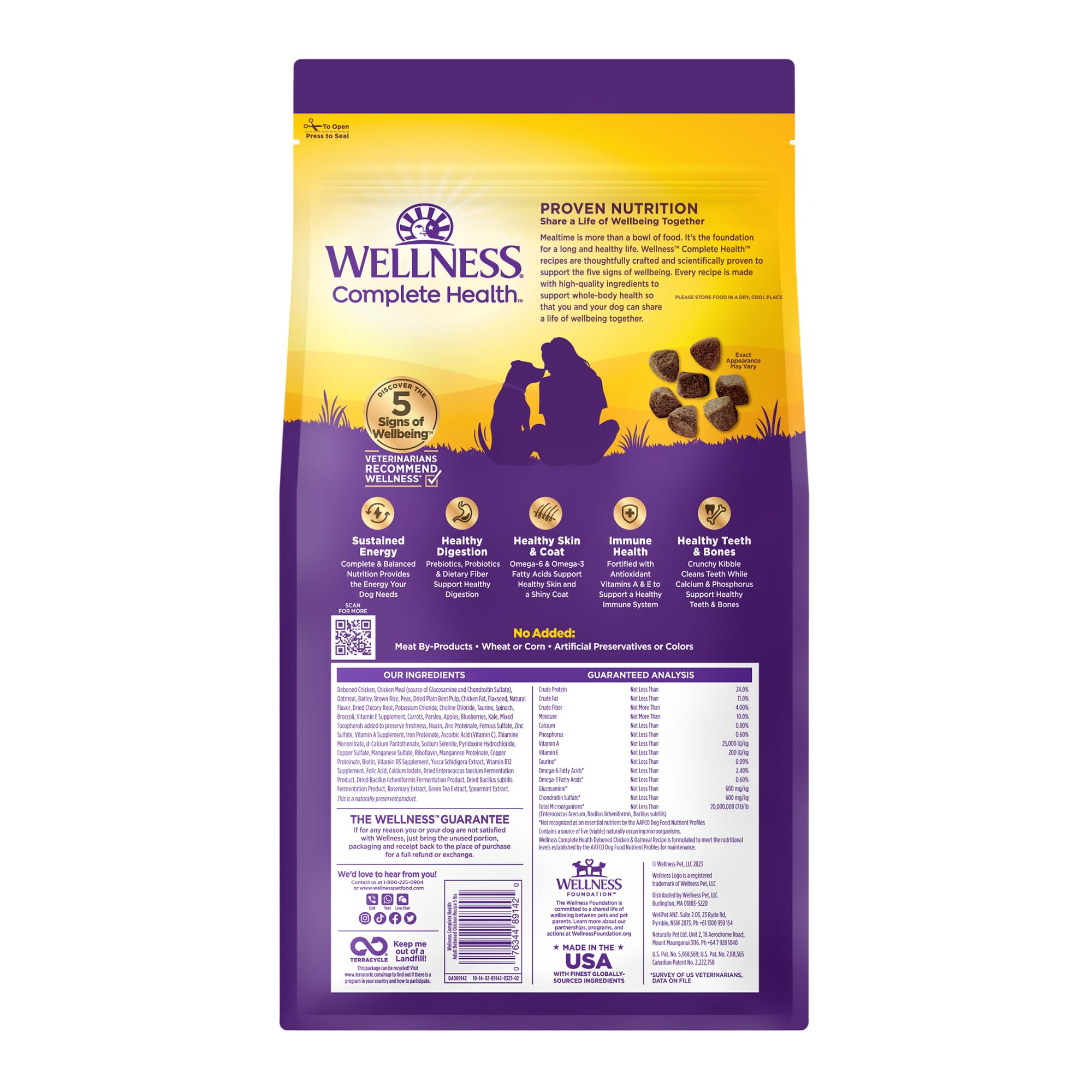 Wellness Complete Health sucha karma dla psów ze zbożami, naturalne składniki, prawdziwe mięso, wszystkie rasy, dla dorosłych psów (kurczak i płatki owsiane, worek 2,3 kg)