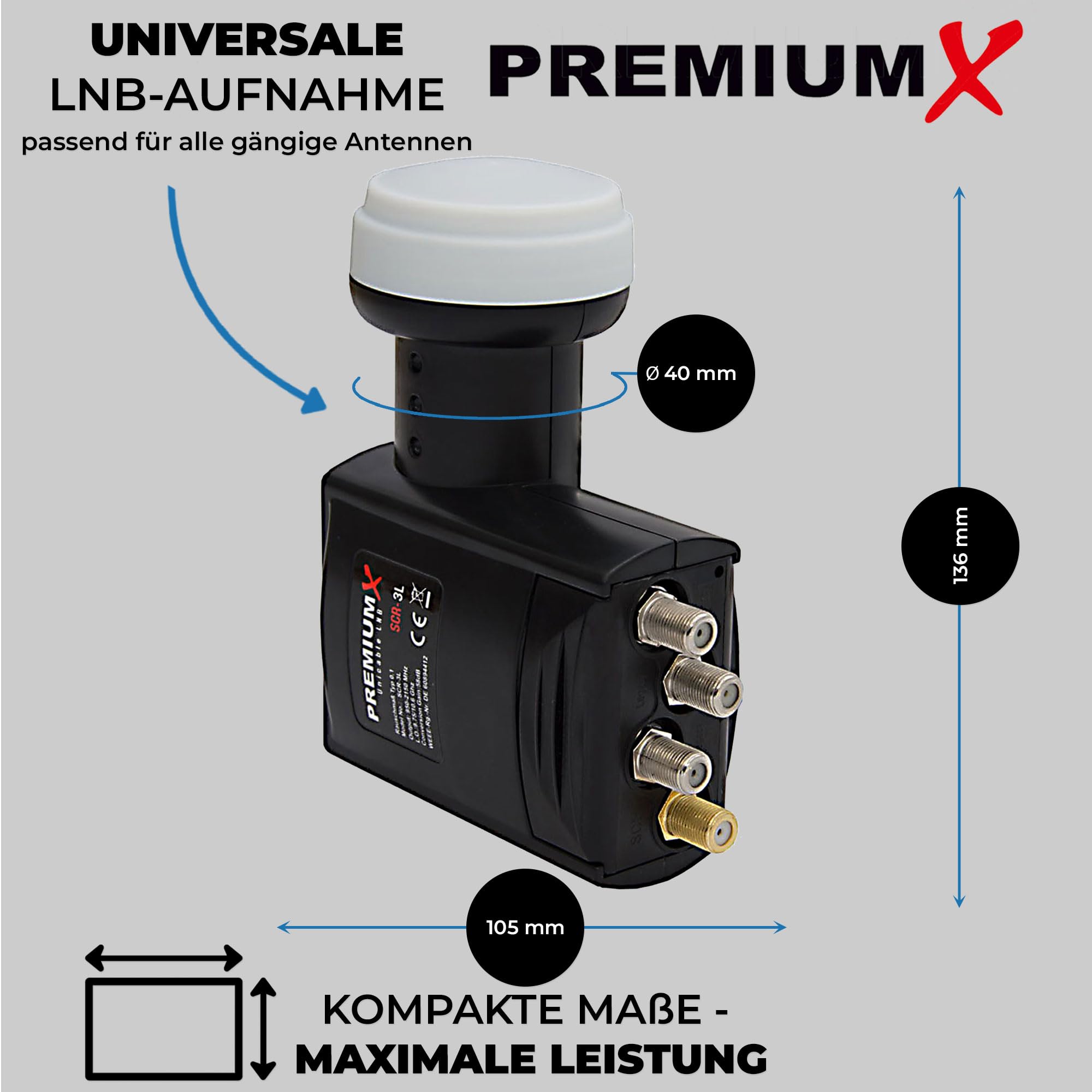 Premiumx SCR-3L SAT Unicable LNB SCR 3 Legacy sistema a cavo singolo Unikabel 4 + 3 partecipanti FullHD HDTV UltraHD 4K 8K