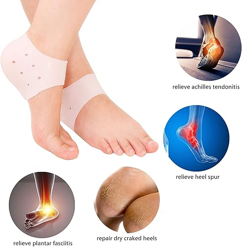 Miniatura 2 de Protectores de talón de silicona, 2 pares de almohadillas de gel para prevención de ampollas, tendinitis de Aquiles, talones agrietados secos,