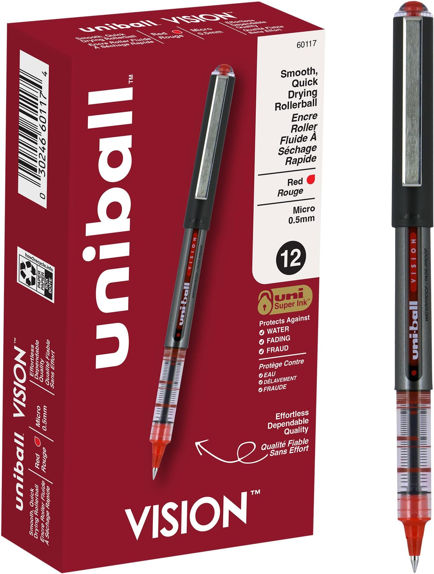 uniball Vision Rollerball Pen, Micro Point (0.5mm), Red