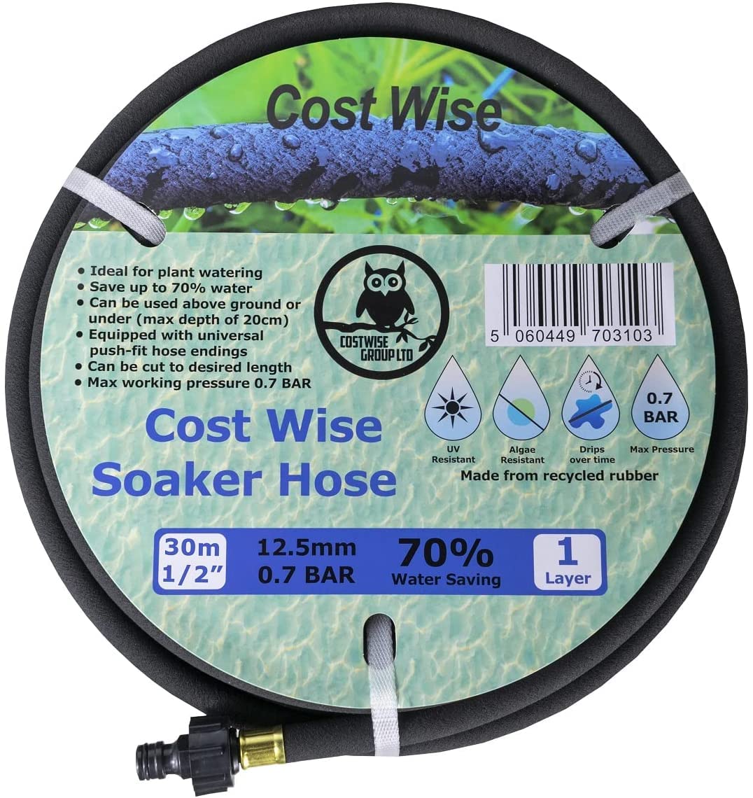 PC Industries Ltd 30 Metre Soaker Hose (97.5FT) Porous Pipe 1/2'' drip Hose 30M ,Weeping Pipe, Soaker Hose, seep Hose,Porous Pipe with Fittings by BRADAS