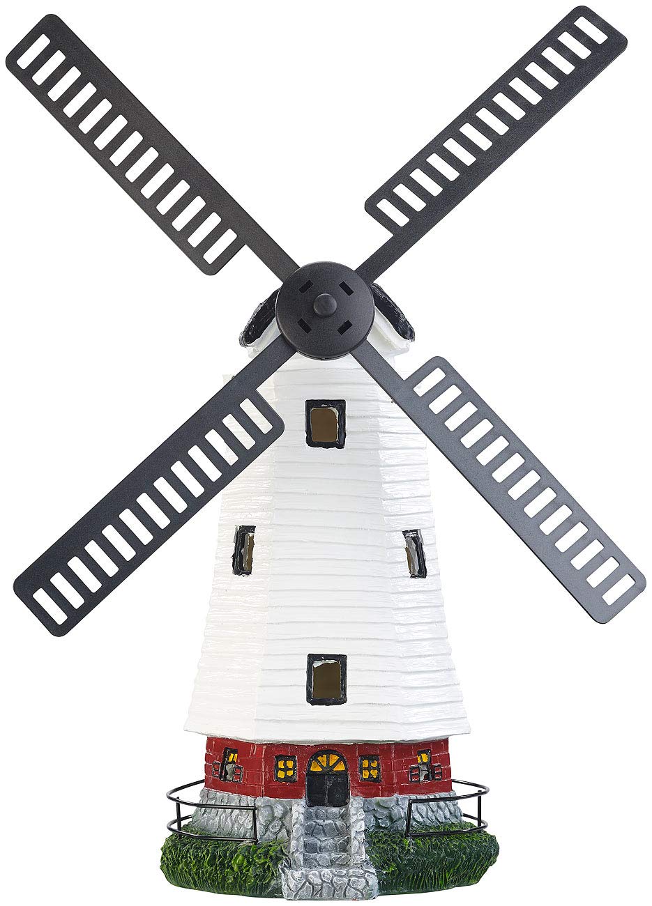 Lunartec Esculturas de Viento - Molino jardín Solar: Molino de Viento Solar Deco con turbina eólica giratoria y luz LED, Batería de 8 Horas (con LED Encendiendo, Iluminado Viento Deco)
