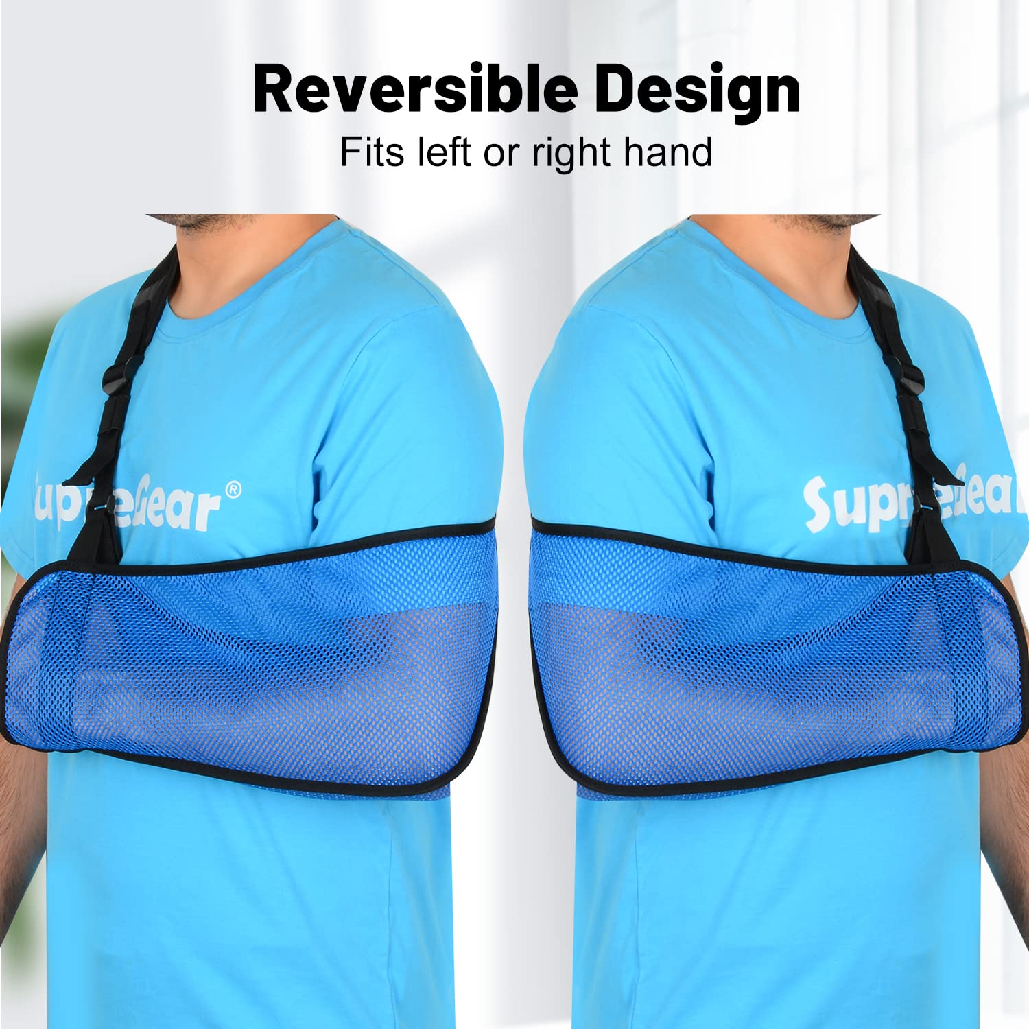 supregear Mesh Arm Sling, Adjustable Lightweight Comfortable Shoulder Arm Immobilizer Sling Breathable Right Left Shoulder Stabilizer Support for Injured Arm Elbow Wrist Hand (Blue)