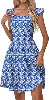 Women's Summer Dresses Casual Square Neck Floral Sundress with Pockets A Line Flowy Beach Dress - Buy now