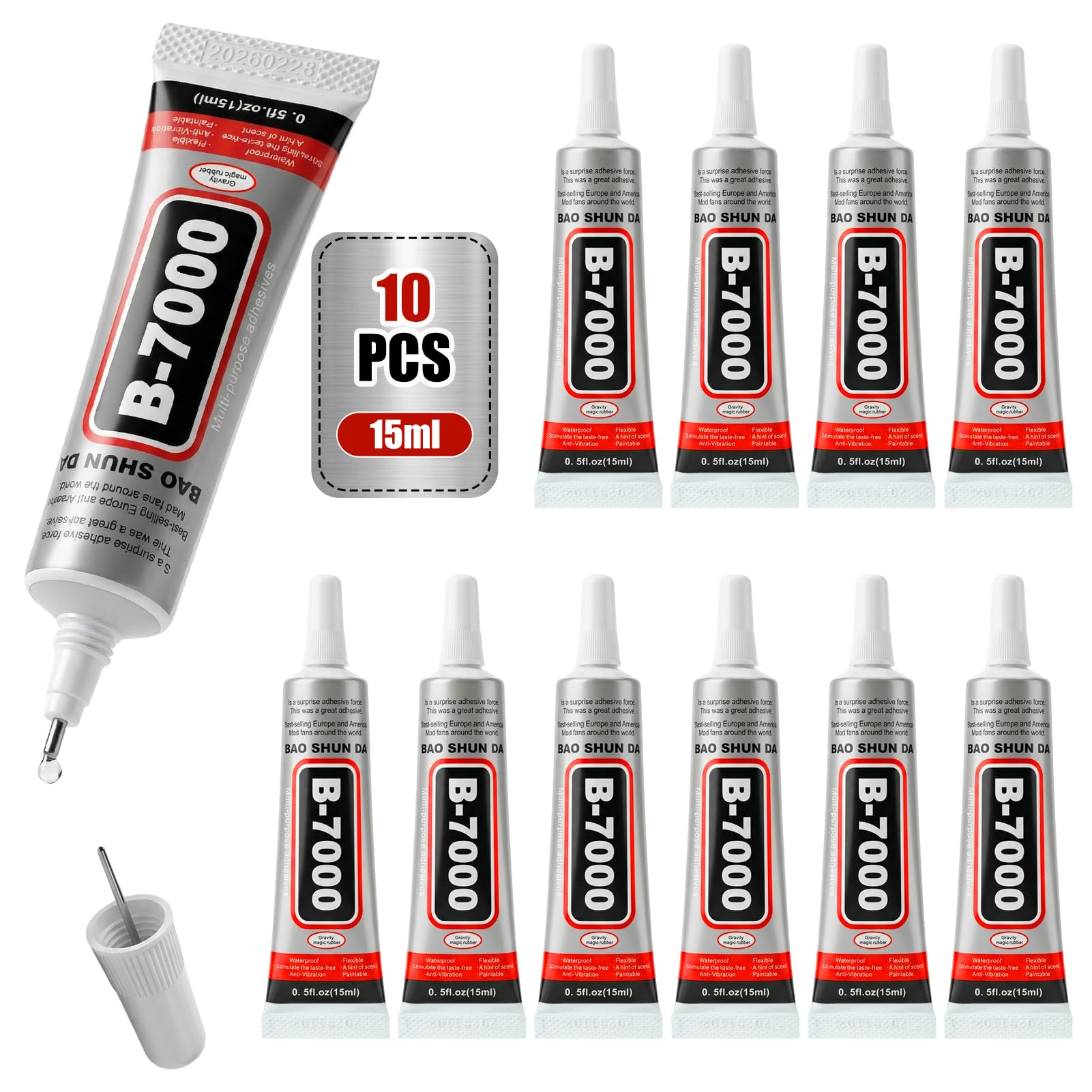 B7000 Glue 10 Pack, 15ml/0.5oz Craft Glue, Clear B-7000 Glue for Jewelry Making, Bedazzling Glue for Rhinestones, Crafts, Fabric, Clothes, Phone & Shoe Repair