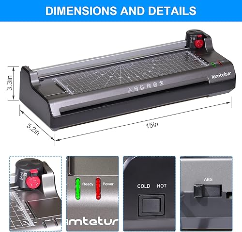 Miniatura 8 de Lamtetur Laminador 7 en 1, máquina laminadora para A3A4A6, máquina laminadora con hojas laminadoras, 170 piezas para uso en oficina, hogar, escuela,