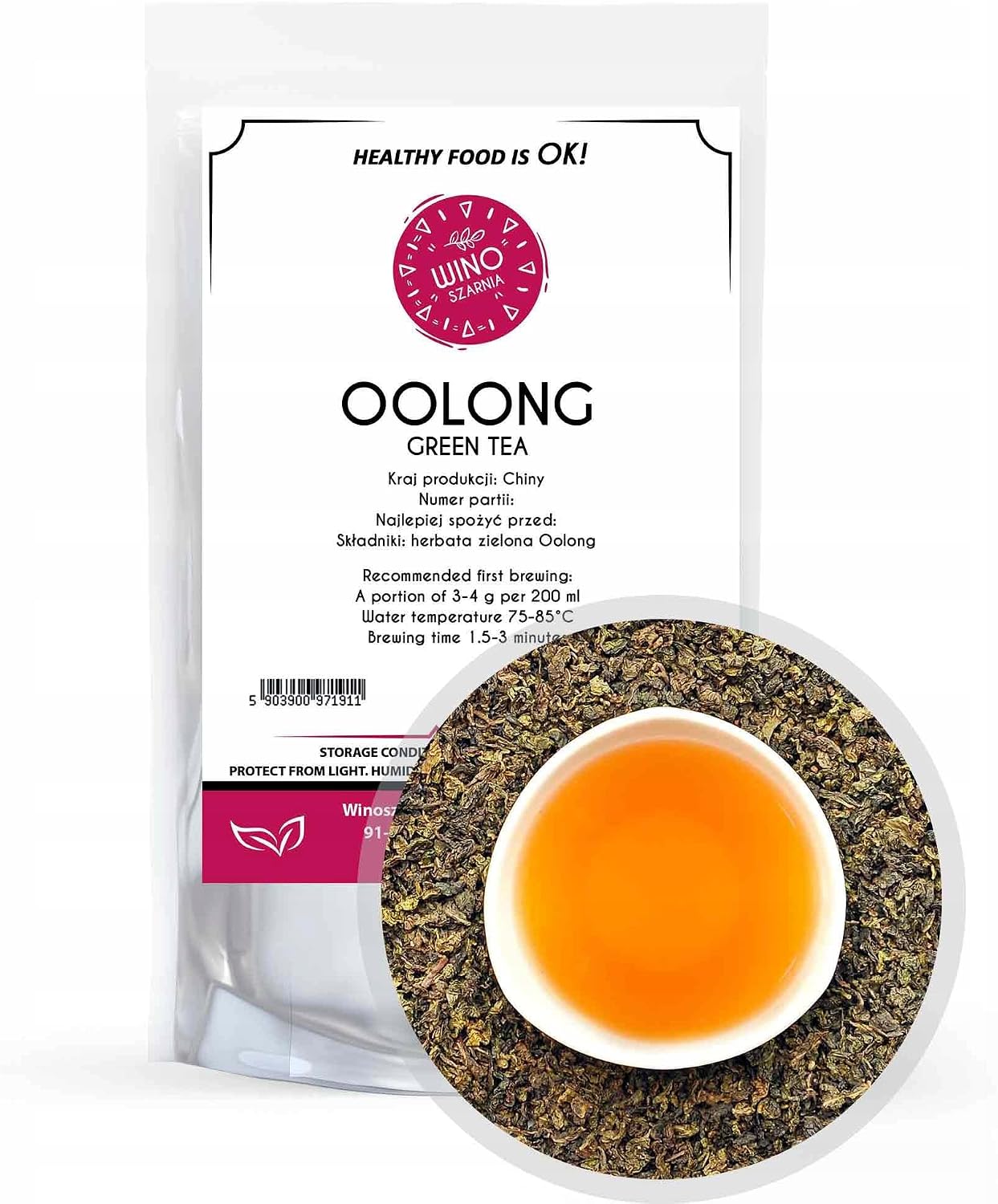 Winoszarnia Herbata Oolong 100g - Liście Zielone - Opakowanie DOYPACK z Zamknięciem Strunowym