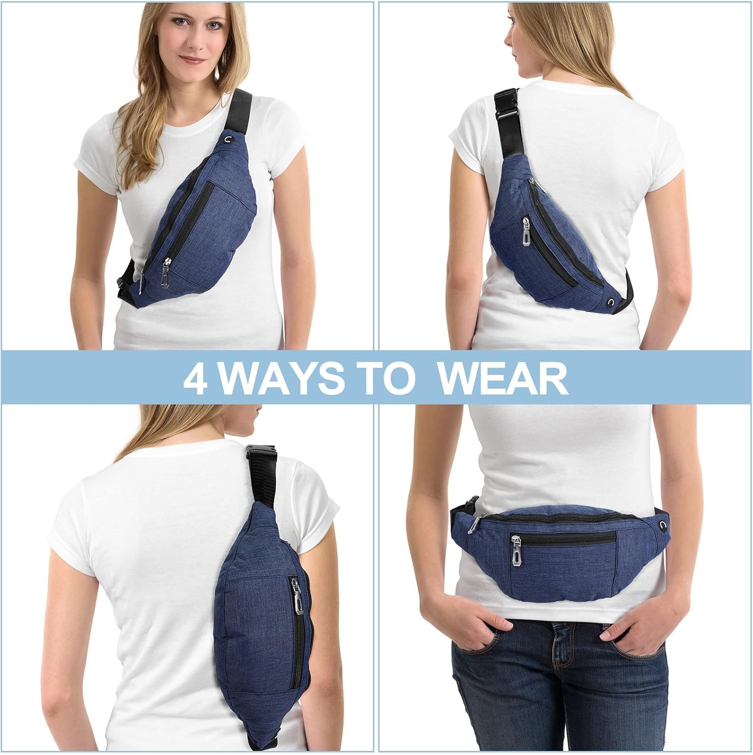 Amylove 9 Pcs Fanny Pack Bulk for Women Men with Adjustable Strap Waterproof Waist Packs for Travel Hiking Cycling Running Outdoor Sports(Black, Gray,Green,Classic Style) - Image 4