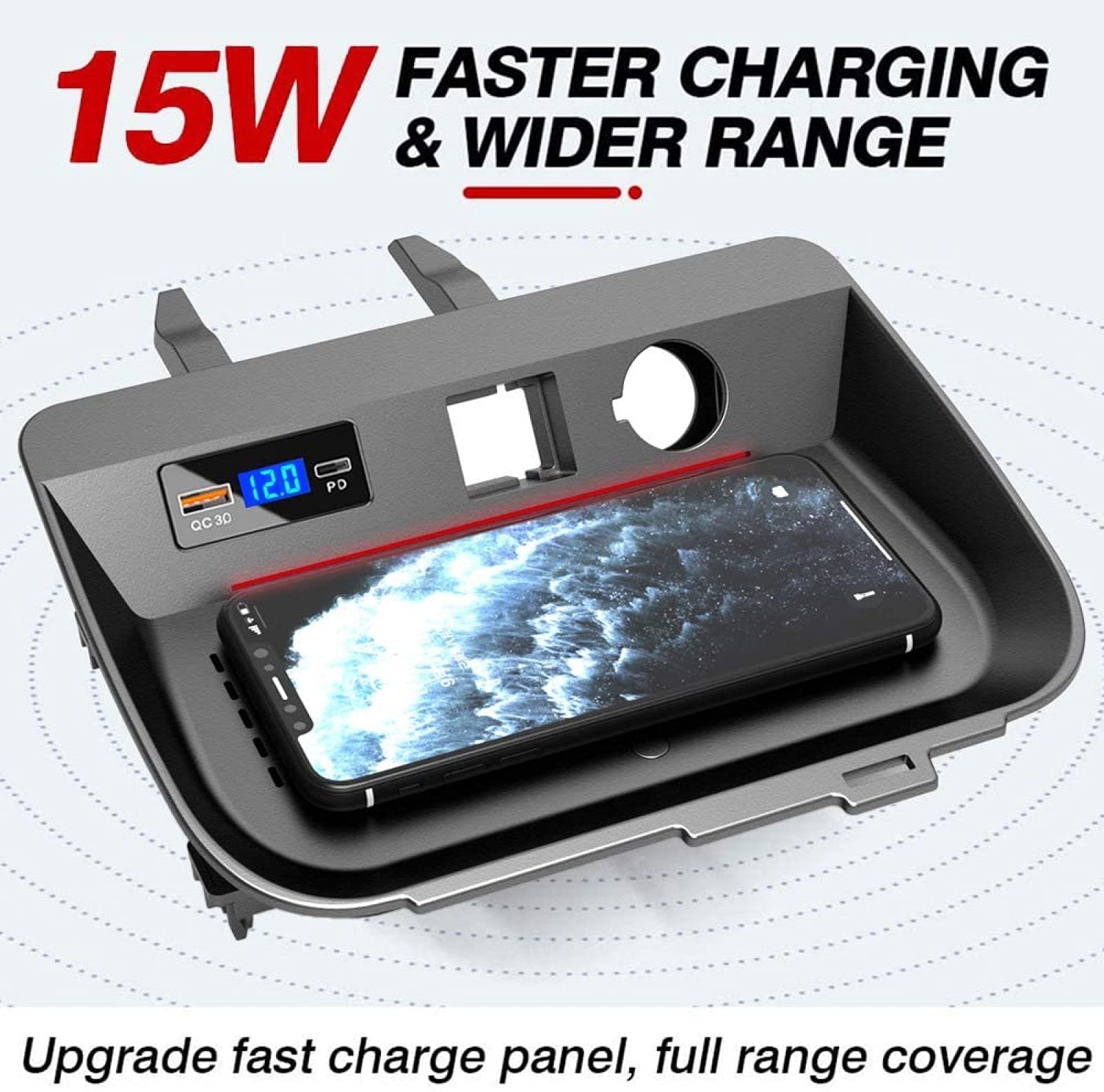 Cargador de coche inalámbrico para panel de consola central toyota RAV4 2020 2021, soporte para teléfono de carga rápida de 15 W con almohadilla de carga inalámbrica USB QC3.0 y PD, unidad derech