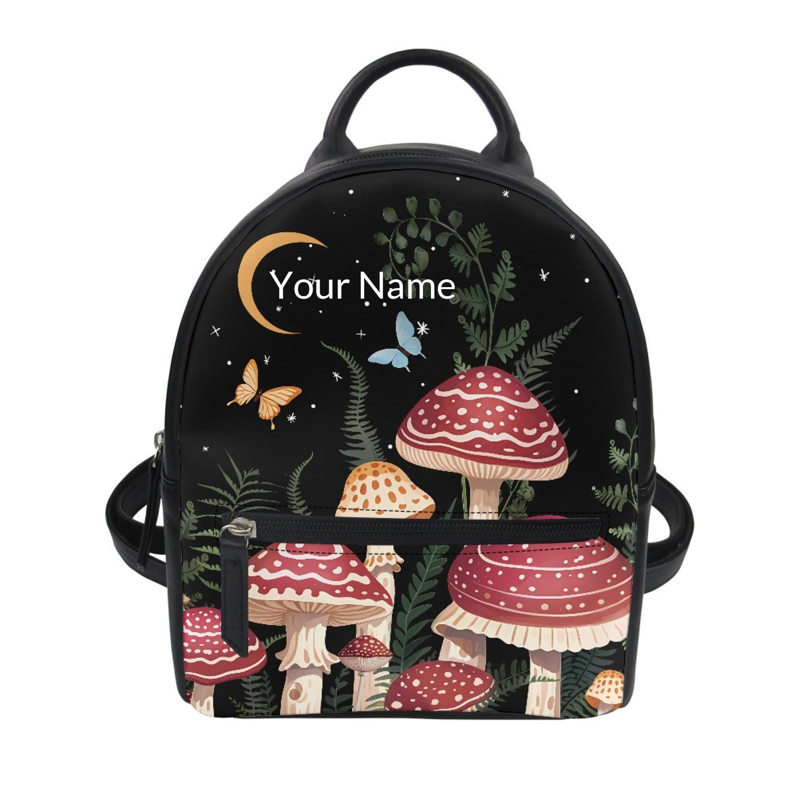 Showudesigns Custom Mushroom Mini Backpack Purse for Women Teen Girls Shoulder Bag Butterfly Moon Night Daypack Small Travel Shopping Bag Gifts Your
