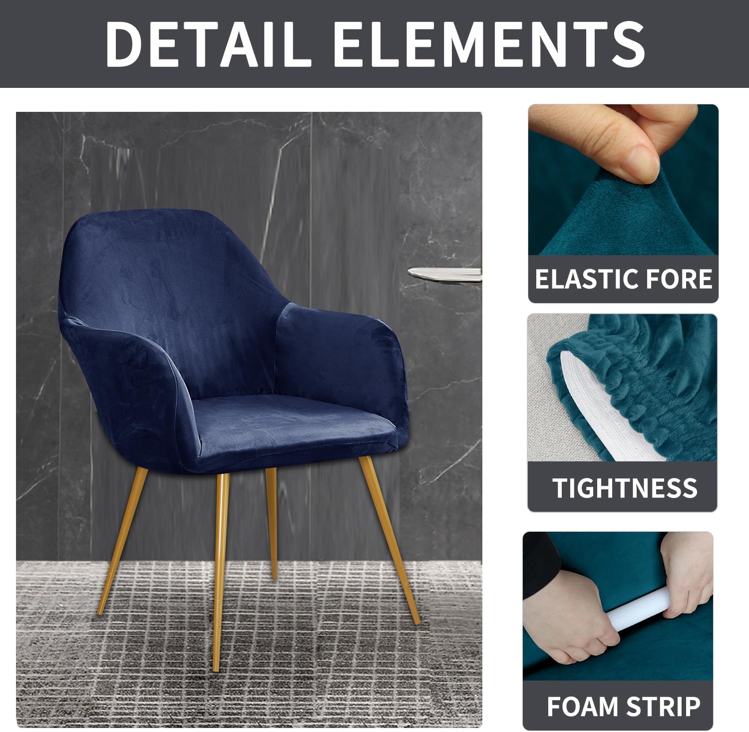 Velvet Dining Chair Covers Set of 4/6/2/1 with Wingback Arms Chair Slipcover Modern Bar Stools Covers Wing Back Chair Protector for Dining Room Banquet Decor,Navy Blue 1,2pcs