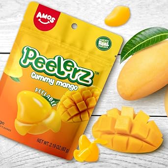 Amos Peelerz Mango Gummy Candy, Peeleble Gummy Mango Peeling Candy,Resealable 2.19oz Bag (Pack of 8)