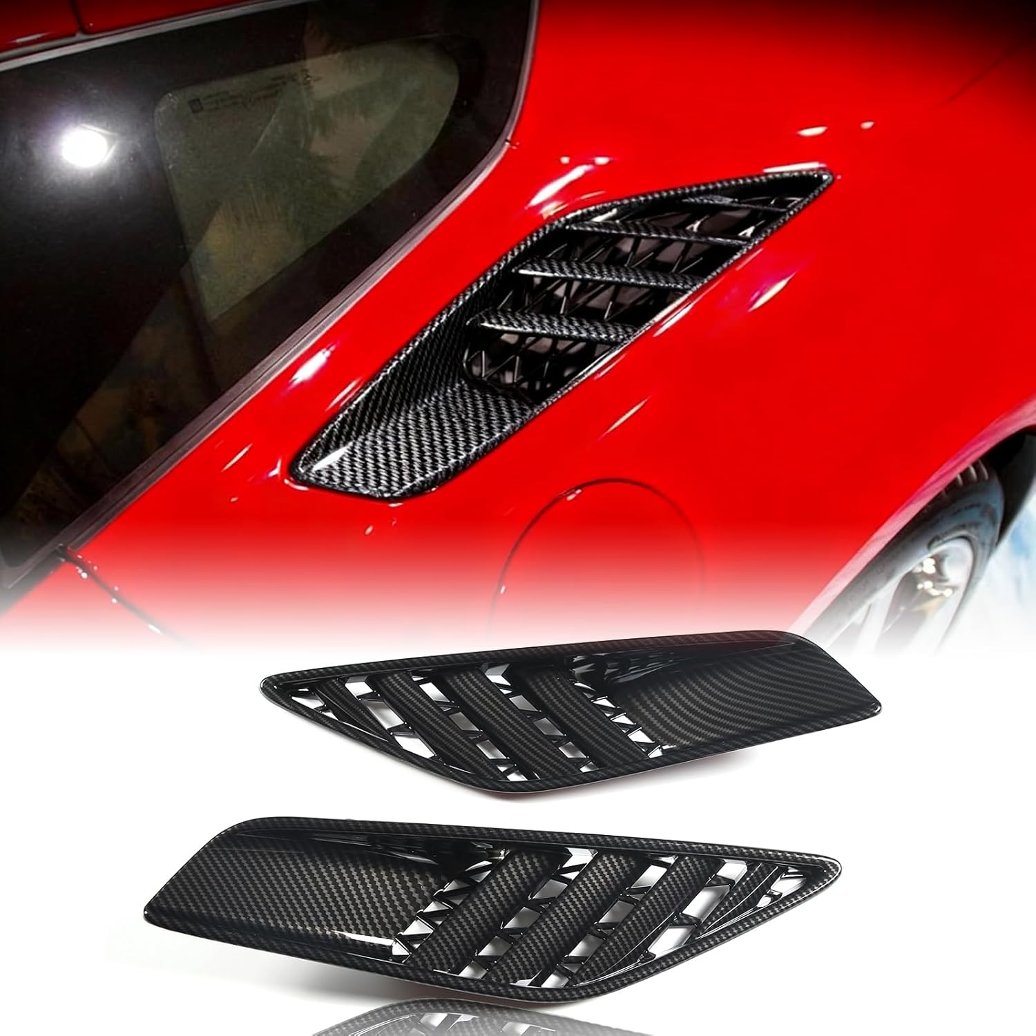 for Corvette C7 Rear Upper Quarter Panel Scoops Vents Trims Compatible with 2014-2019 Corvette C7 Stingray Z06 Z51 ABS Rear Side Body Look Cover C7 Accessories (Piano Black)