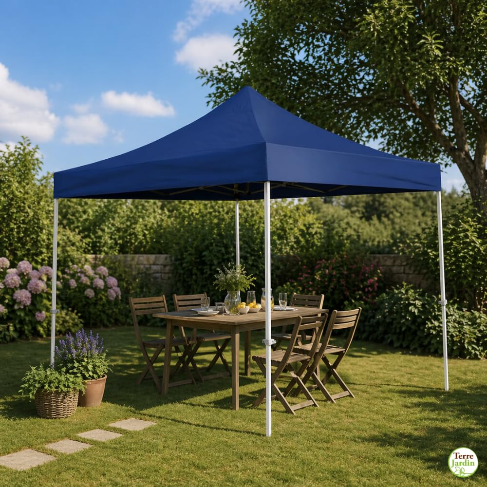 TERRE JARDIN Toit de Rechange Tonnelle de Jardin Exterieur Pliable 3 x 3 m Professionnel – Pergola Jardin Exterieur, Imperméable 250 g/m², Anti UV - Réceptions, Marchés, Camping - Unité - Bleu