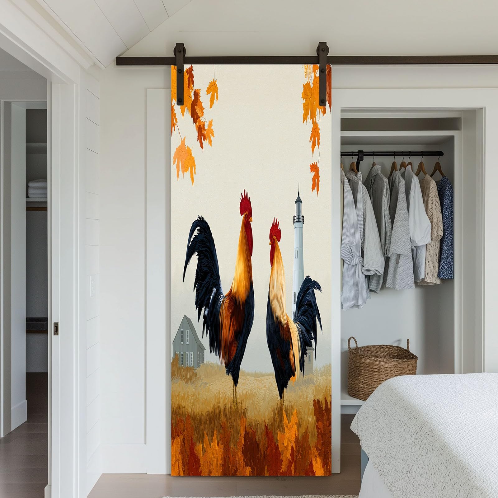Tapeta na drzwi 3D, samoprzylepna, akwarela, farma, latarnia morska, kurek, plakat na drzwi, styl wiejski, naklejka na drzwi, wodoszczelna, zdejmowana folia na drzwi, do salonu, sypialni, łazienki, 95