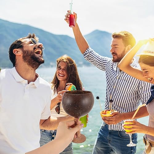 Miniatura 4 de Luxshiny Copas de coco de madera, copas de cóctel para cóctel, copas de cóctel para fiesta hawaiana, playa, bar, 2 uds