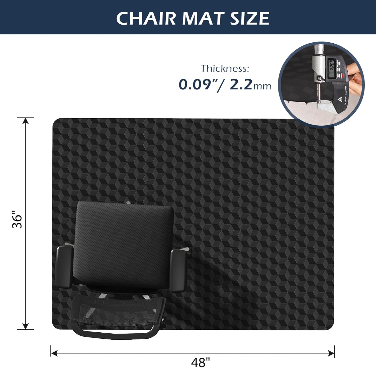 SALLOUS Chair Mat for Carpet 36" x 48" - 3D Geometric Chair Mat for Carpeted Floors, Heavy-Duty Carpet Protector Computer Desk Mat with Grips, Non-Slip Vinyl Floor Mat for Home Office, Black