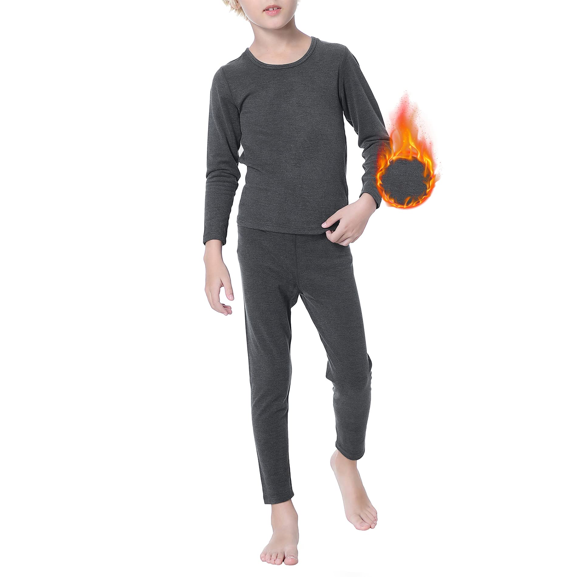 American Trends Conjunto de ropa interior térmica para niños, conjunto de pantalones largos con forro polar, capa base de invierno, conjuntos térmicos para niños, gery oscuro, (110 cm)/4- 5