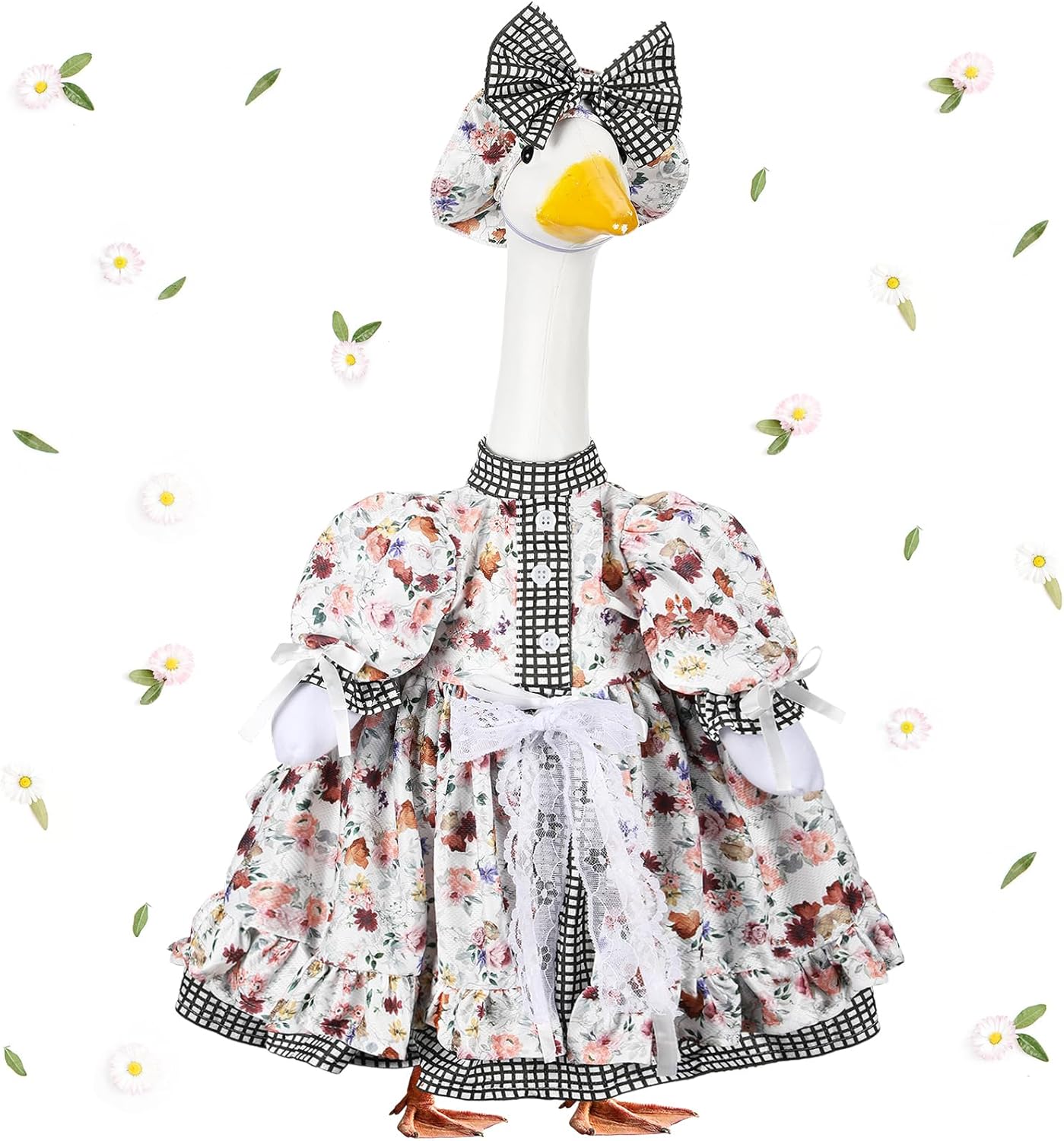 Suzile Porch Goose Outfit Set Spring Flower Lolita Dress Hat Clothes for 23'' Porch Goose Plastic Cement Statue Costume for Spring Easter Primitive Rustic Summer Outdoor Patio Yard Lawn Decor