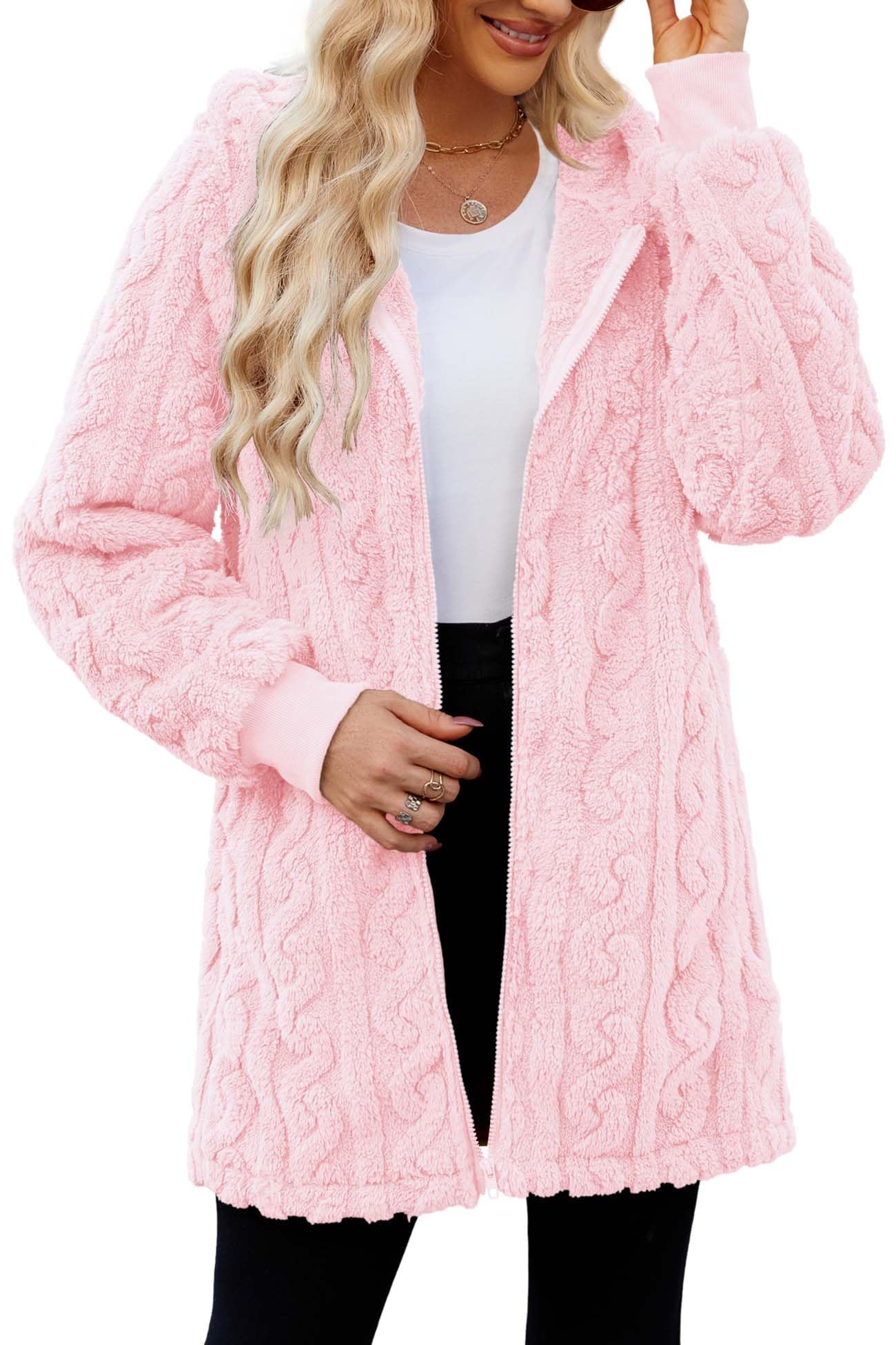 ReachMe Women's Oversized Sherpa Jacket Zip Up Fleece Hoodie
