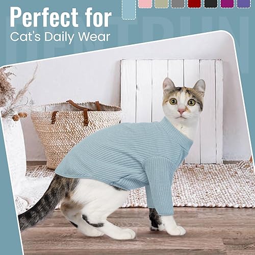 Miniatura 9 de DENTRUN Sphynx - Camisa de gatos sin pelo, camiseta de gatito, transpirable, cuello alto, adorable ropa de gato, chaleco de pijama