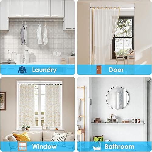 Vista 132 de 1 barra de cortina de tensión para ventanas de 27 a 50 pulgadas, barras de tensión de resorte, barras de cortina negras, barra de resorte ajustable