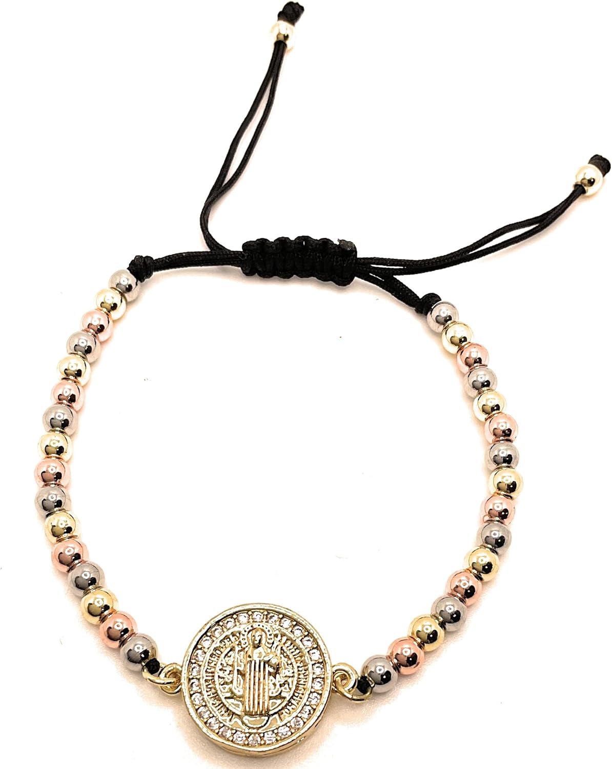 Saint Benedict Bracelet, Bead Bracelet, Religiuos Bracelet, Ajustable Bracelet, San Benito Bracelet, Catholic Bracelet, Saint Bracelet, Gold Bracelet, St Benedict Medal - Image 3