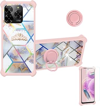 Aroepurt Case Compatible for General Mobile GM Era 50 Phone Case Cover [with Tempered Glass Screen Protector][Hard PC + Soft Silicone][Ring Support] [Colorful Reflect Light] IMDF-HG