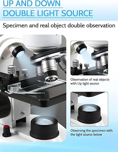 Miniatura 5 de Crspexil Microscopios binoculares compuestos 40X-2000X con microscopio preparado diapositivas 30p, para niños estudiantes adultos, accesorios de